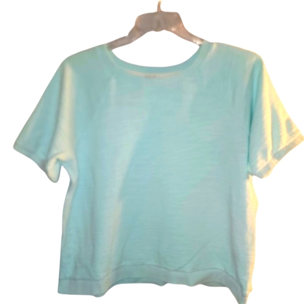 💘J Crew Light Blue Short Sleeve Oversized Loose Fit Womens Sweatshirt Size XL